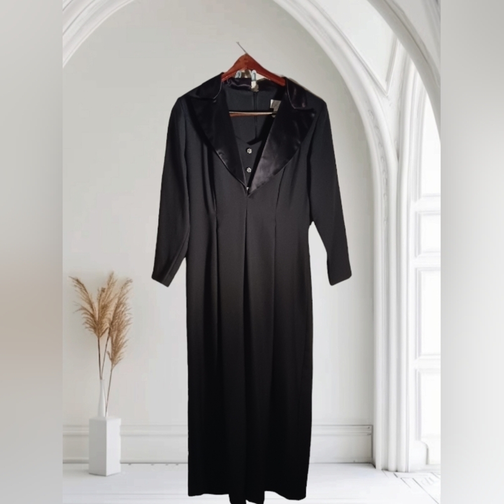 Vintage 90's Jumpsuit Expo Black Size 10 USA Satin Crystals Wide Leg One Piece